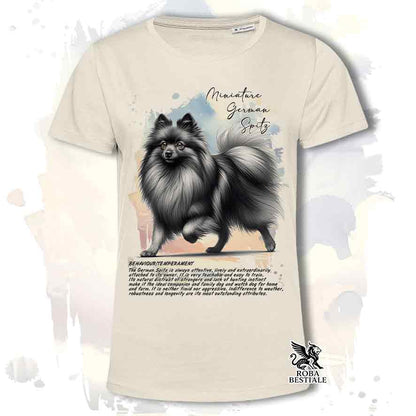 T-shirt stampata con Spitz Tedesco Piccolo grigio sfumato, colore beige con grafica Behavior