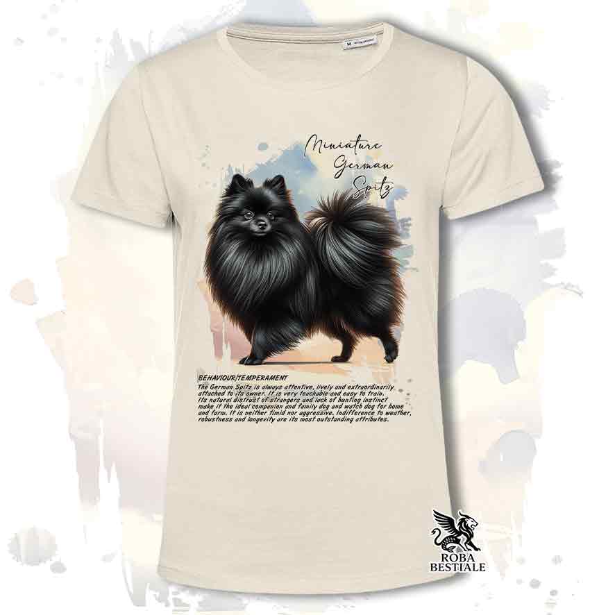 T-shirt stampata con Spitz Tedesco Piccolo nero, colore beige con grafica Behavior