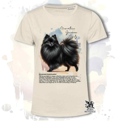 T-shirt stampata con Spitz Tedesco Piccolo nero, colore beige con grafica Behavior