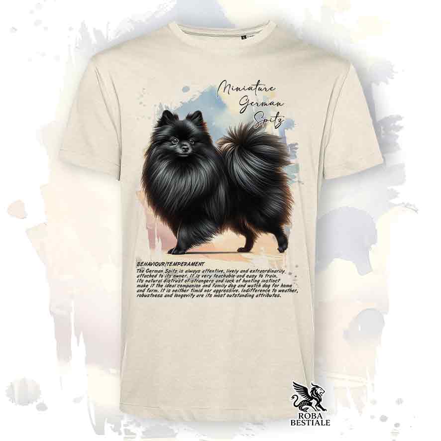 T-shirt stampata con Spitz Tedesco Piccolo nero, colore beige con grafica Behavior