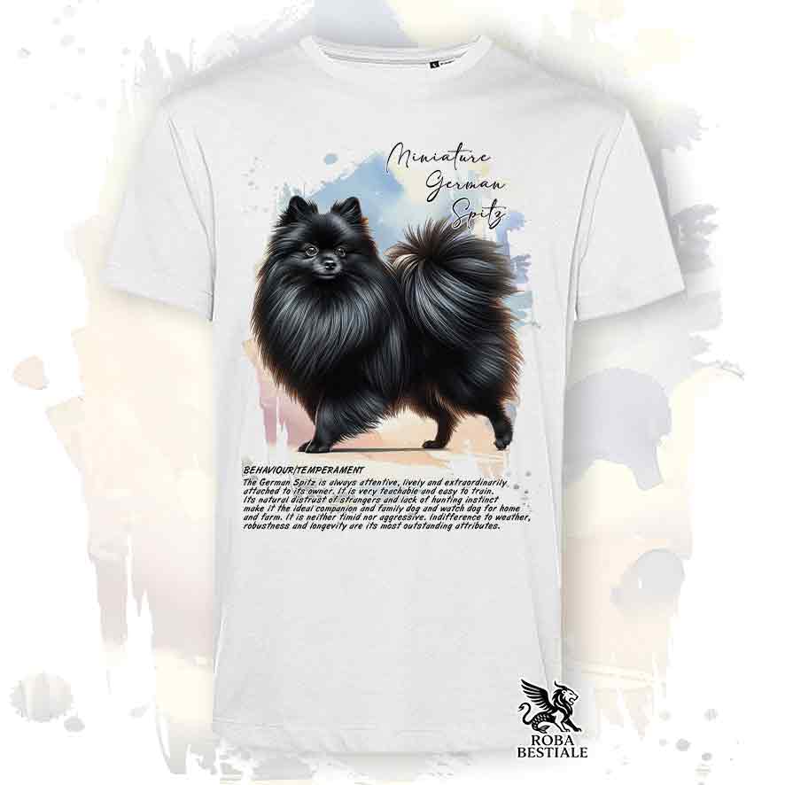 T-shirt stampata con Spitz Tedesco Piccolo nero, colore bianco con grafica Behavior