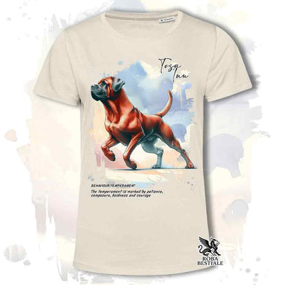 T-shirt stampata con Tosa Inu rosso, colore beige con grafica Behavior
