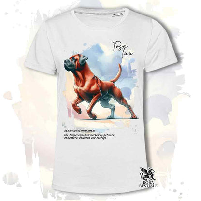 T-shirt stampata con Tosa Inu rosso, colore bianco con grafica Behavior
