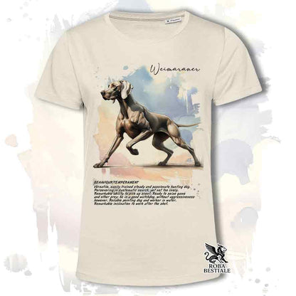 T-shirt stampata con Weimaraner grigio capriolo, colore beige con grafica Behavior