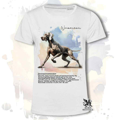 T-shirt stampata con Weimaraner grigio capriolo, colore bianco con grafica Behavior
