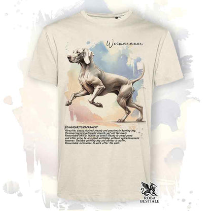 T-shirt stampata con Weimaraner grigio topo, colore beige con grafica Behavior