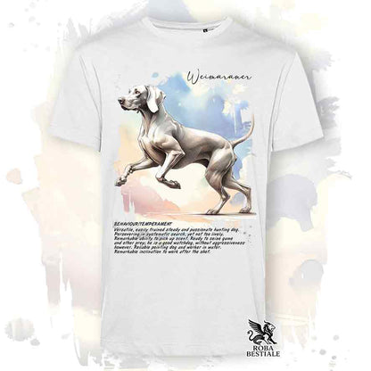 T-shirt stampata con Weimaraner grigio topo, colore bianco con grafica Behavior