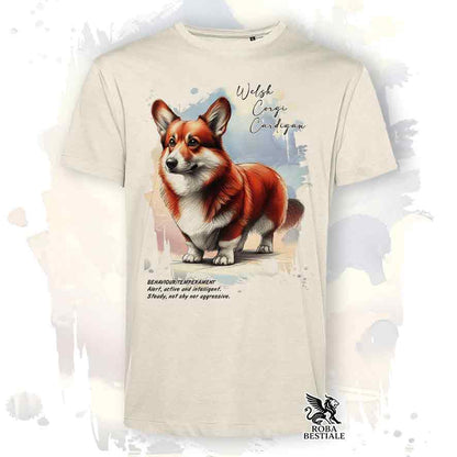 T-shirt stampata con Welsh Corgi Cardigan, colore beige con grafica Behavior