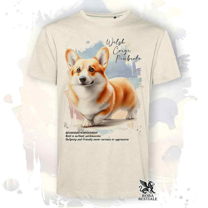 T-shirt stampata con Welsh Corgi Pembroke fulvo, colore bianco con grafica Behavior