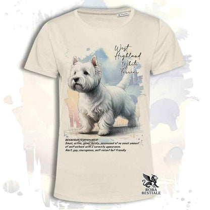T-shirt stampata con West Highland White Terrier, colore beige con grafica Behavior