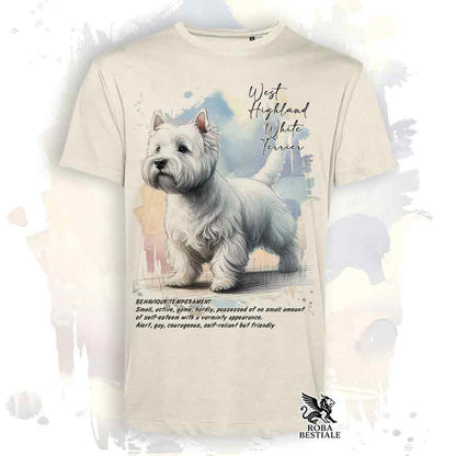 T-shirt stampata con West Highland White Terrier, colore beige con grafica Behavior