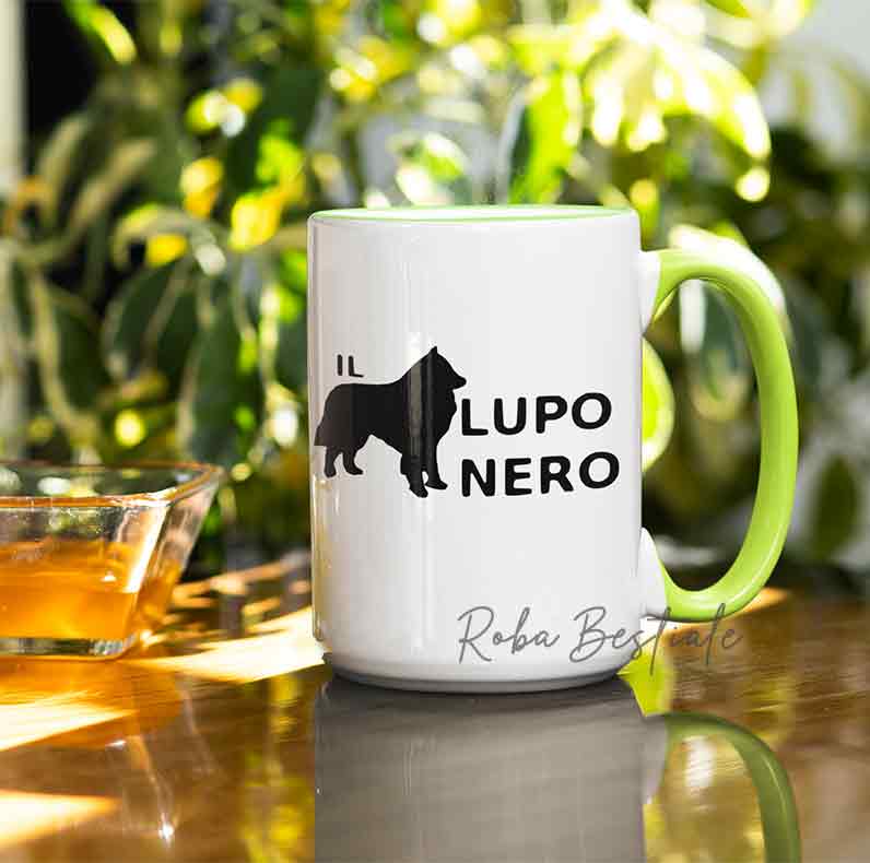 Tazza IL LUPO NERO - 330 ml di capacità - Interno e Manico colorati