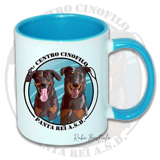 Tazza PANTA REI asd - In Ceramica, con manico e interno colorato - Nero, Celeste o Rosa - 330 ml