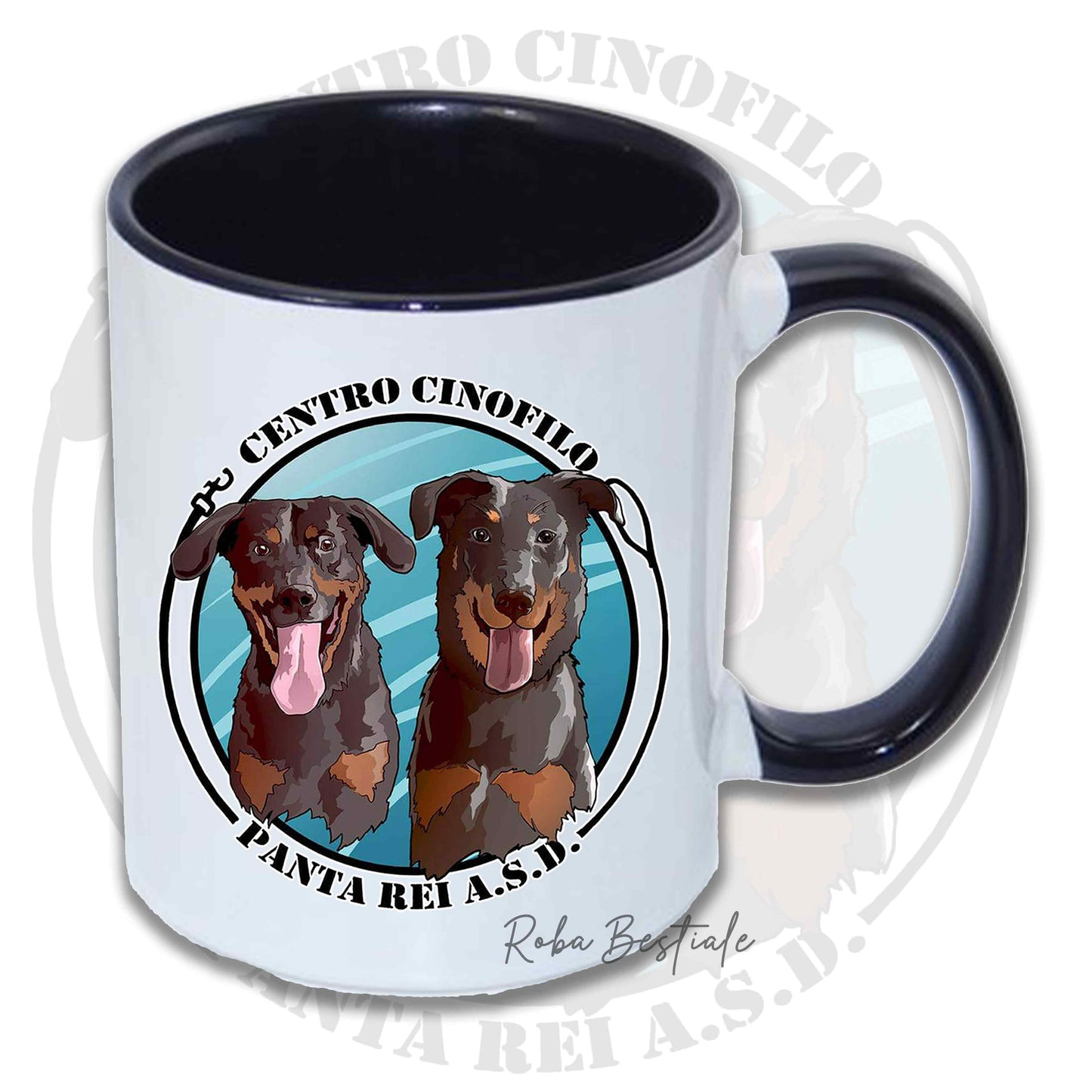 Tazza PANTA REI asd - In Ceramica, con manico e interno colorato - Nero, Celeste o Rosa - 330 ml