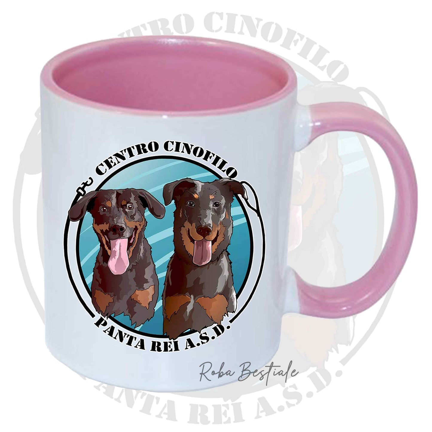 Tazza PANTA REI asd - In Ceramica, con manico e interno colorato - Nero, Celeste o Rosa - 330 ml