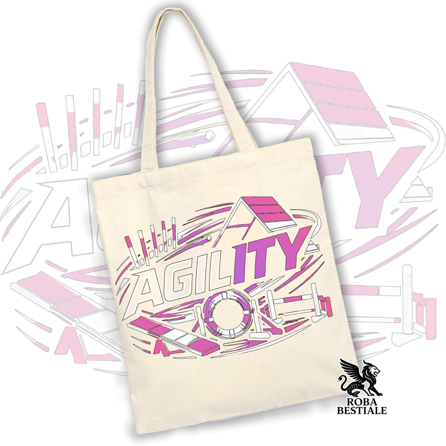 Tote Bag PURE AGILITY - Stampa ROSA - 100% Cotone - In tanti colori