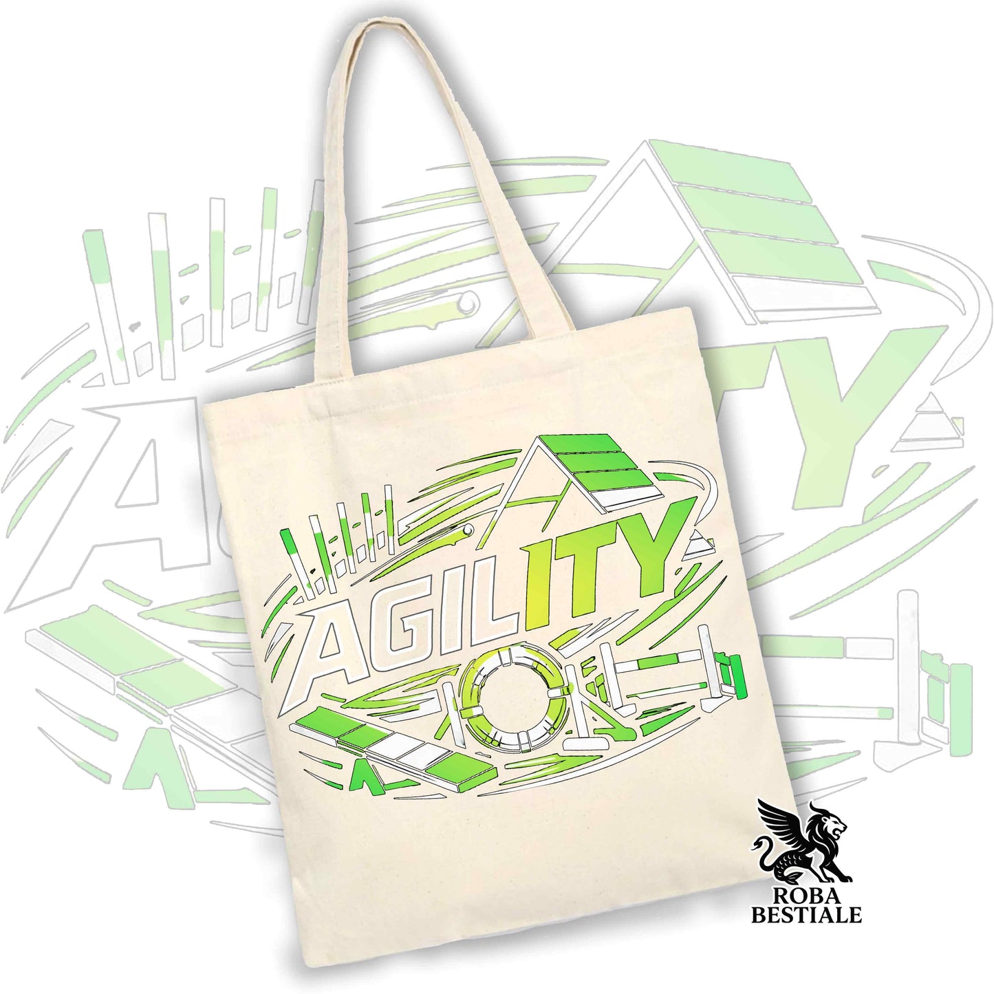 Tote Bag PURE AGILITY - Stampa VERDE - 100% Cotone - In tanti colori