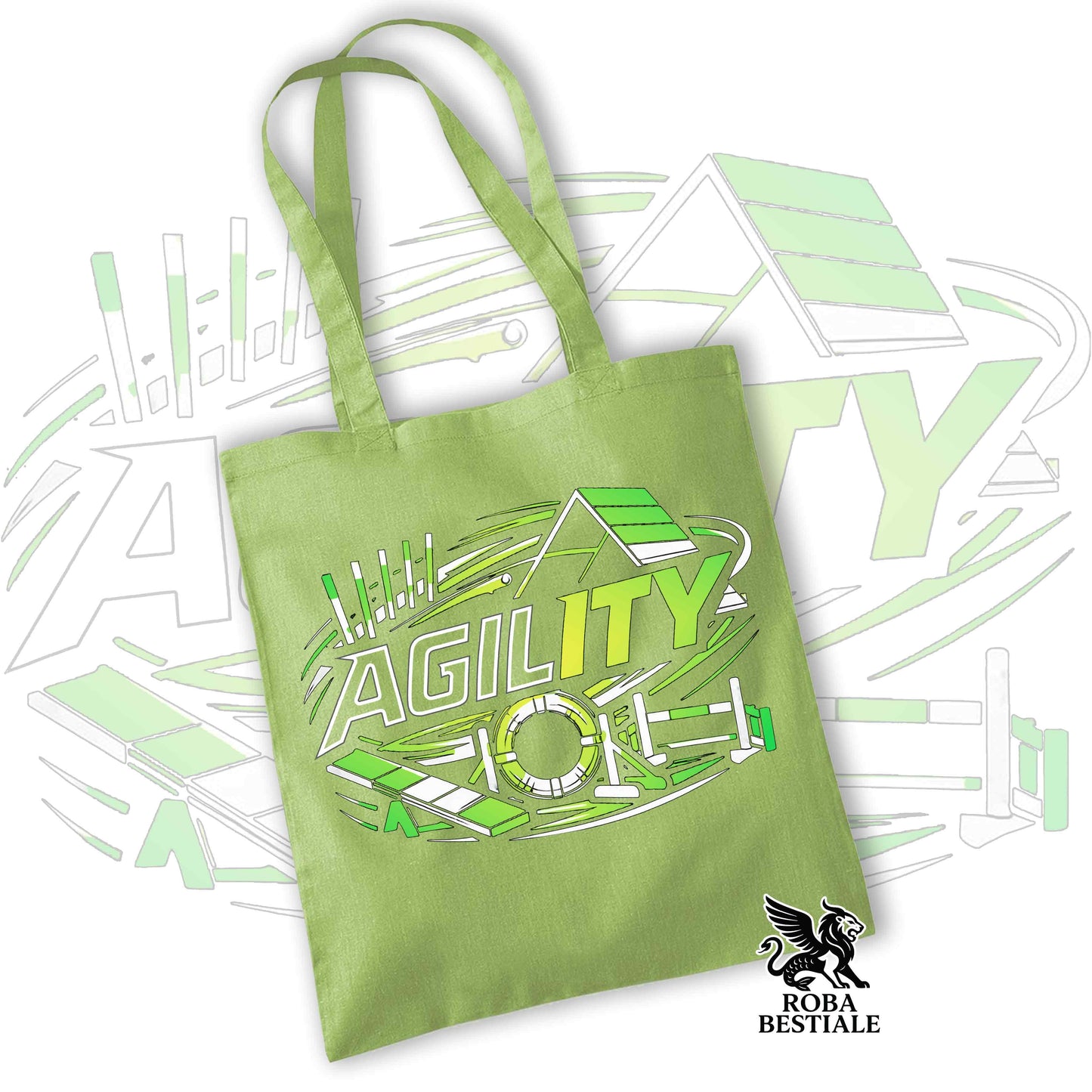 Tote Bag PURE AGILITY - Stampa VERDE - 100% Cotone - In tanti colori