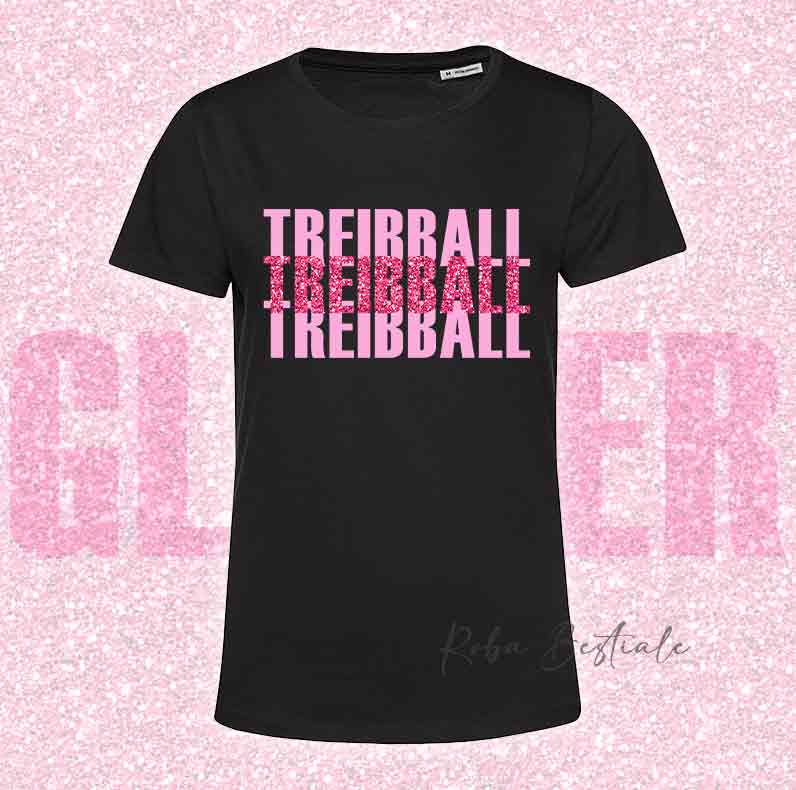 T-Shirt SOLO SCRITTE - TREIBBALL - Nera, scritta in Vinile GLITTER Ultra Brillante in colore a scelta - Uomo o Donna - dalla XS alla 5XL