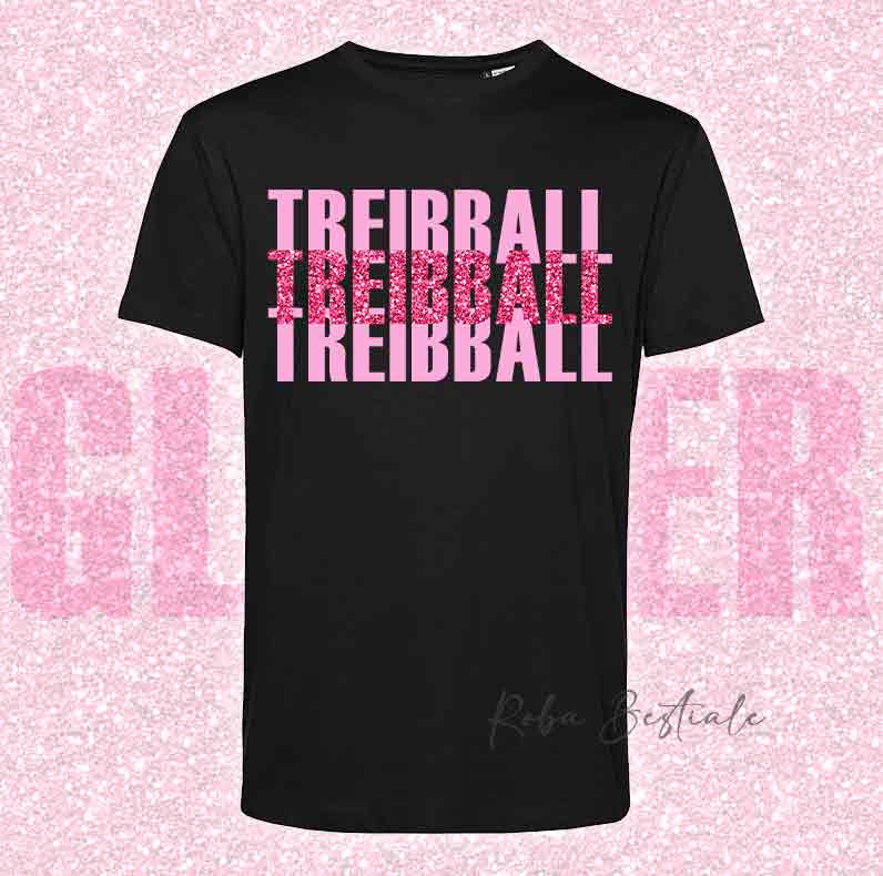 T-Shirt SOLO SCRITTE - TREIBBALL - Nera, scritta in Vinile GLITTER Ultra Brillante in colore a scelta - Uomo o Donna - dalla XS alla 5XL