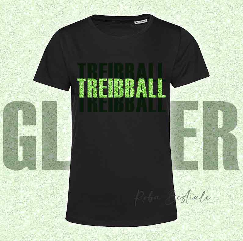 T-Shirt SOLO SCRITTE - TREIBBALL - Nera, scritta in Vinile GLITTER Ultra Brillante in colore a scelta - Uomo o Donna - dalla XS alla 5XL