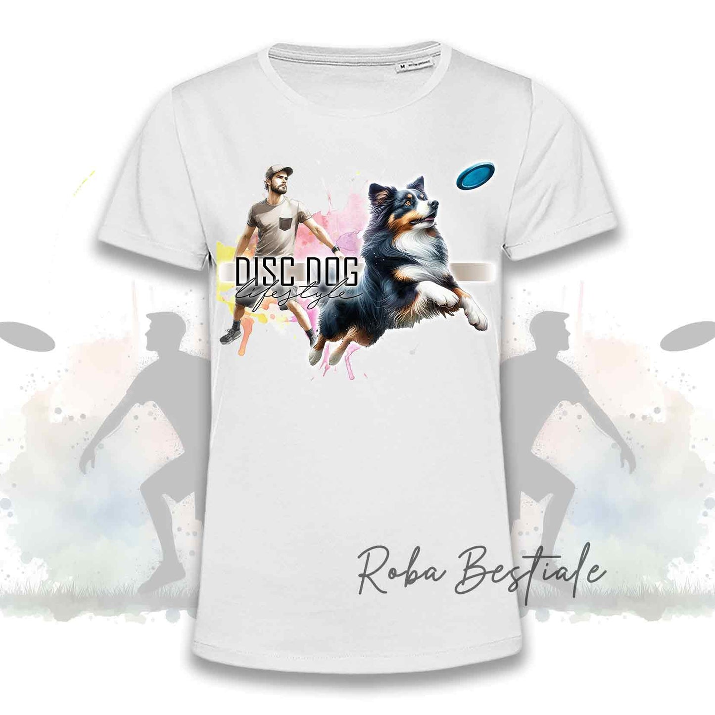 T-Shirt DISC DOG LifeStyle - AUSTRALIAN SHEPHERD Black Tricolor - Design "GIRL" o "BOY"