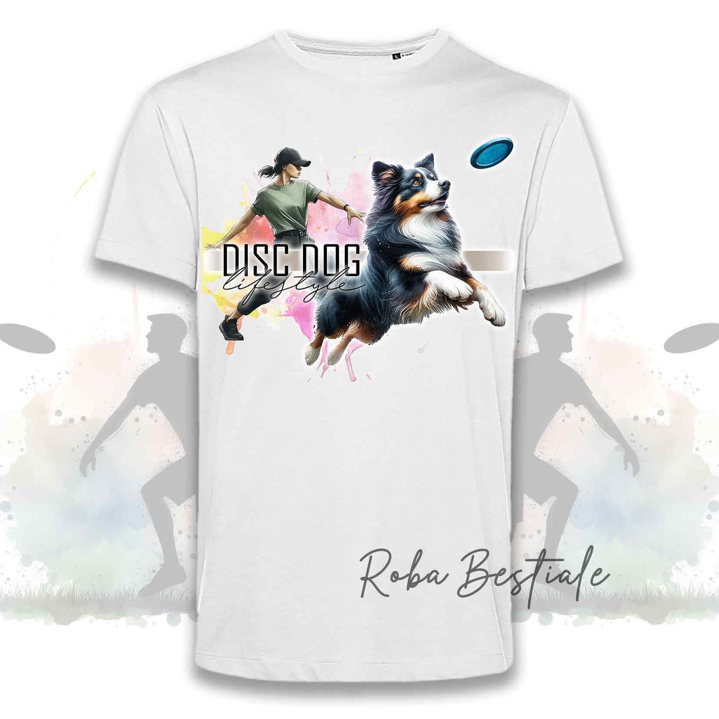 T-Shirt DISC DOG LifeStyle - AUSTRALIAN SHEPHERD Black Tricolor - Design "GIRL" o "BOY"
