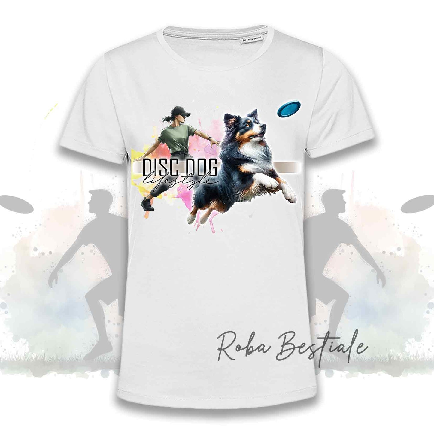 T-Shirt DISC DOG LifeStyle - AUSTRALIAN SHEPHERD Black Tricolor - Design "GIRL" o "BOY"