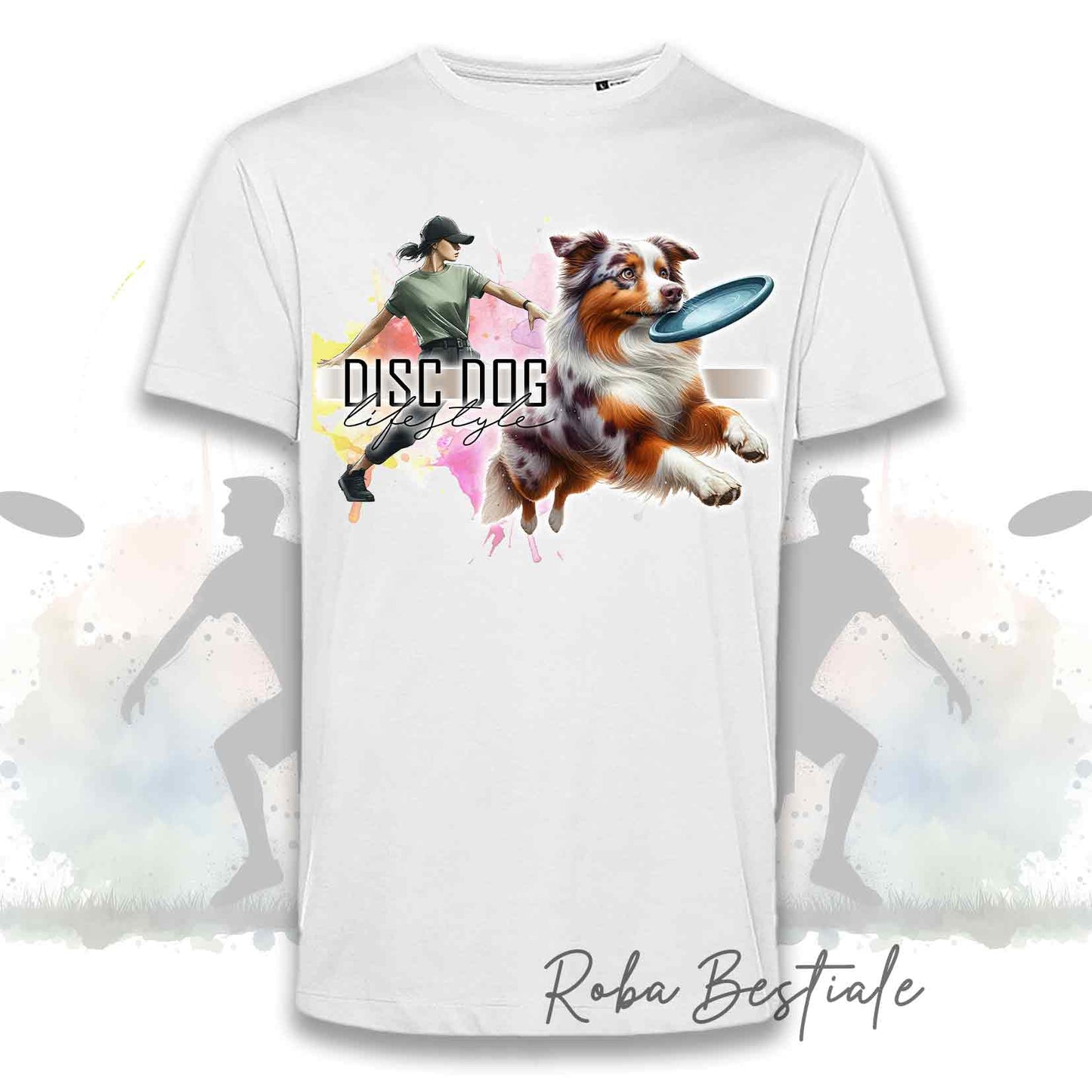 T-Shirt DISC DOG LifeStyle - AUSTRALIAN SHEPHERD Red Merle - Design "GIRL" o "BOY"