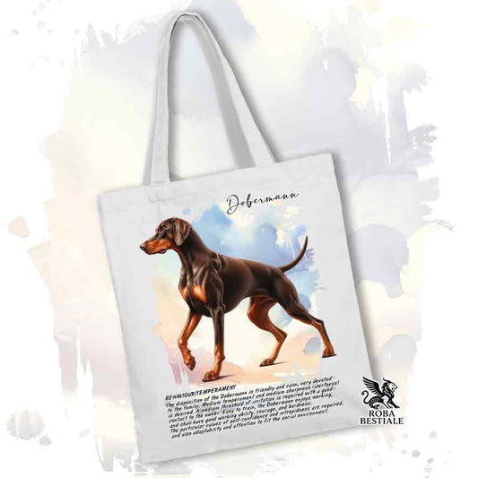 Tote bag Dobermann marrone focato con grafica Behavior colore bianco