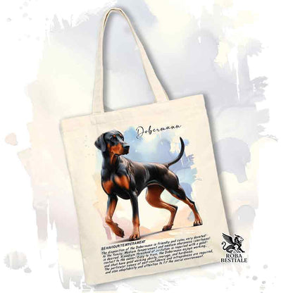 Tote bag Dobermann nero focato con grafica Behavior colore beige