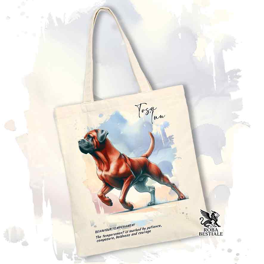 Tote bag Tosa Inu rosso con grafica Behavior colore beige