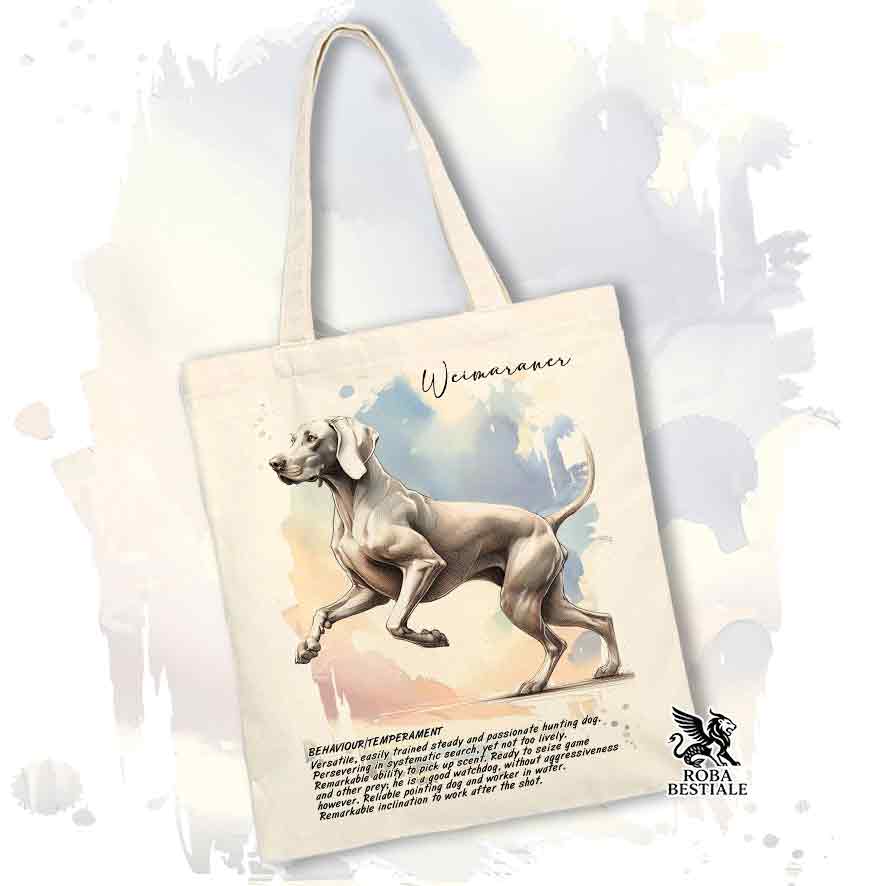 Tote bag Weimaraner grigio topo con grafica Behavior colore beige