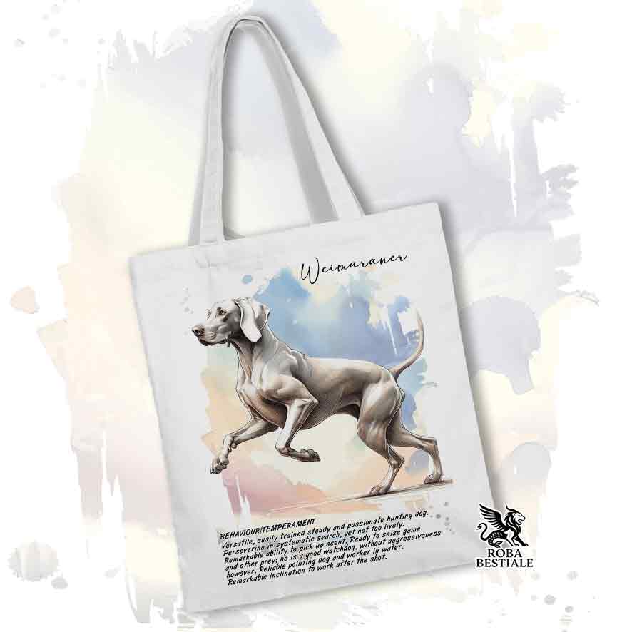 Tote bag Weimaraner grigio topo con grafica Behavior colore bianco