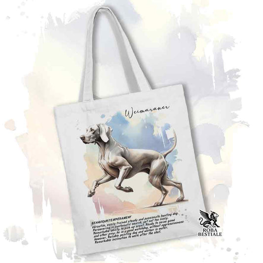 Tote bag Weimaraner grigio topo con grafica Behavior colore bianco