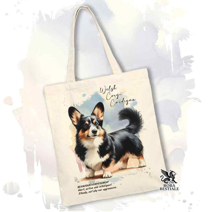 Tote bag Welsh Corgi Cardigan Nero Focato con grafica Behavior colore beige