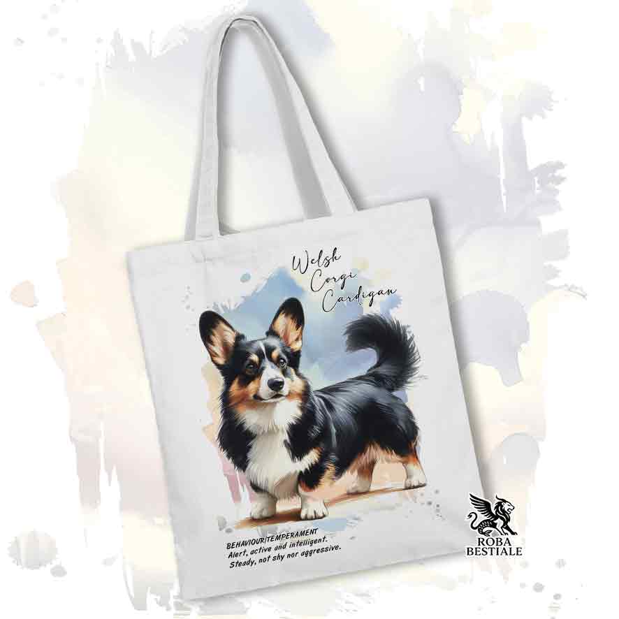 Tote bag Welsh Corgi Cardigan Nero Focato con grafica Behavior colore bianco