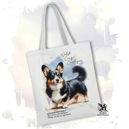 Tote bag Welsh Corgi Cardigan Nero Focato con grafica Behavior colore bianco