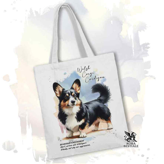 Tote bag Welsh Corgi Cardigan Nero Focato con grafica Behavior colore bianco