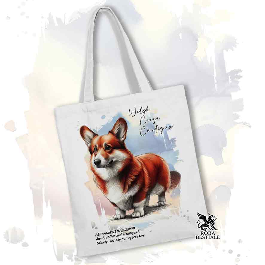 Tote bag Welsh Corgi Cardigan Rosso con grafica Behavior colore bianco