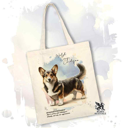 Tote bag Welsh Corgi Cardigan Tigrato con grafica Behavior colore bianco