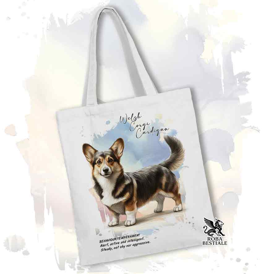 Tote bag Welsh Corgi Cardigan Tigrato con grafica Behavior colore beige
