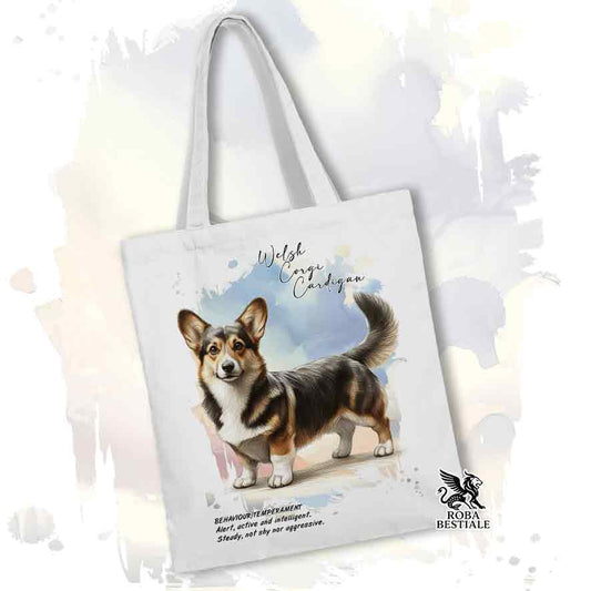 Tote bag Welsh Corgi Cardigan Tigrato con grafica Behavior colore beige
