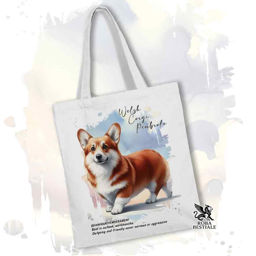 Tote bag Welsh Corgi Pembroke rosso con grafica Behavior colore bianco