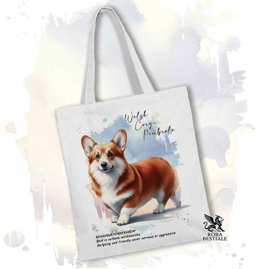 Tote bag Welsh Corgi Pembroke rosso con grafica Behavior colore bianco