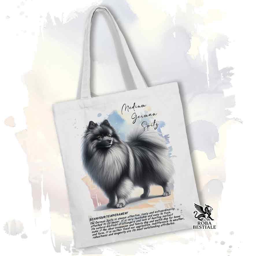 Tote bag Spitz Tedesco Medio grigio con grafica Behavior colore bianco