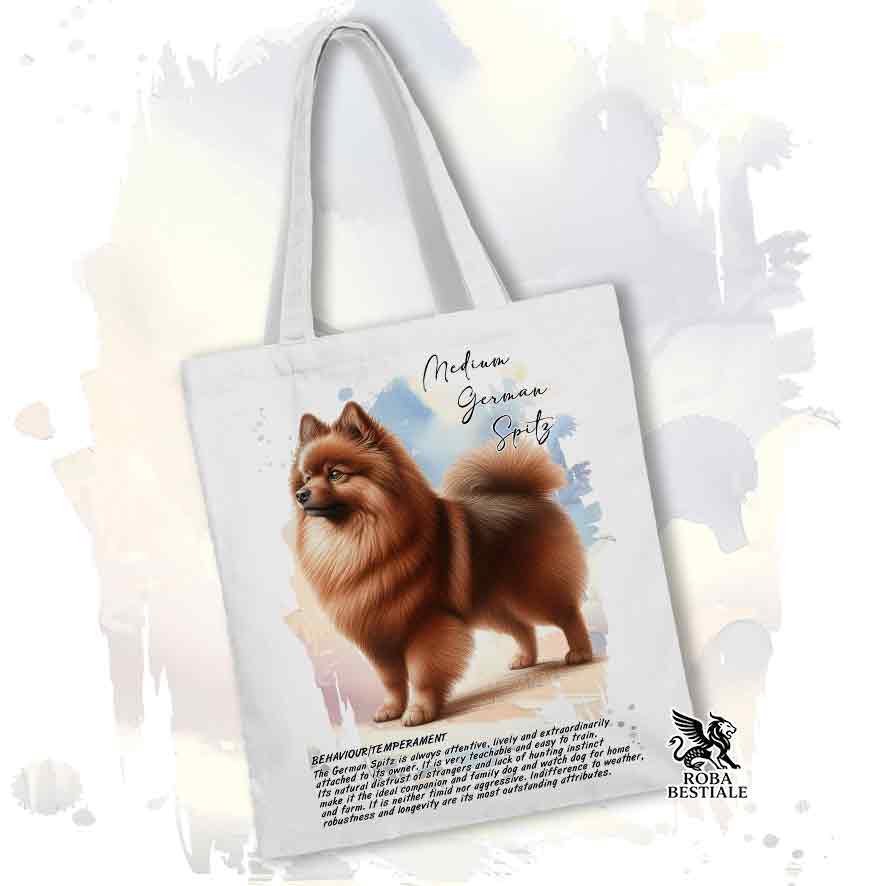 Tote bag Spitz Tedesco Medio marrone con grafica Behavior colore bianco