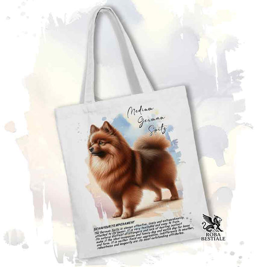 Tote bag Spitz Tedesco Medio marrone con grafica Behavior colore bianco