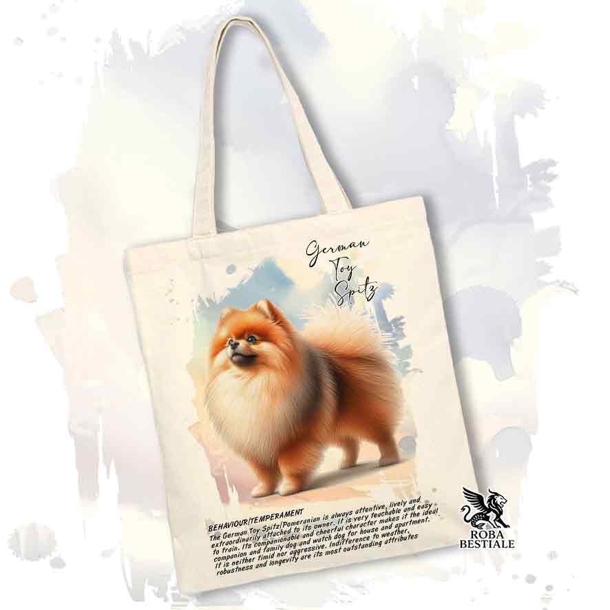 Tote bag Spitz Tedesco Nano Toy Pomerania arancio con grafica Behavior colore beige