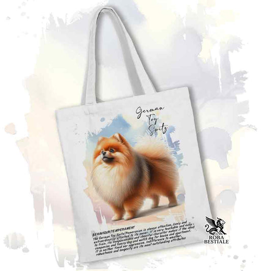 Tote bag Spitz Tedesco Nano Toy Pomerania arancio con grafica Behavior colore bianco